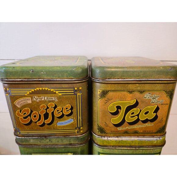 Retro Kitchen Tin Canister Set Coffee, Tea, Sugar & Flour Tins Vintage 1970s Sty - Picture 10 of 16